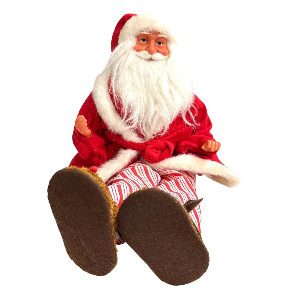 Santa Claus Doll Red Robe Striped Pajamas Christmas Decor 10